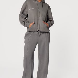 Charcoal Pintuck Drawstring Straight Leg Leg Joggers