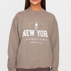 Mocha New York Downtown Slogan Printed Sweatshirt