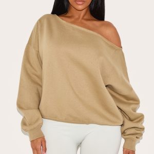 Shape Khaki Sweat Raw Edge Slouch Sweatshirt
