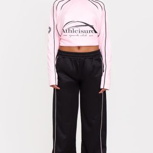 Black Contrast Piping Straight Leg Joggers
