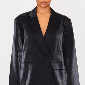 Black Satin Look Oversized Boxy Blazer