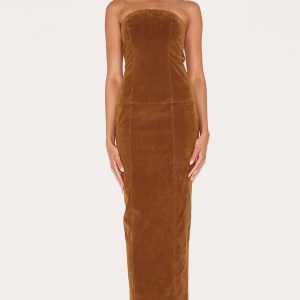 Chestnut Faux Suede Bandeau Maxi Dress
