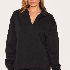 Black Premium Collared Oversized Sweatshirt