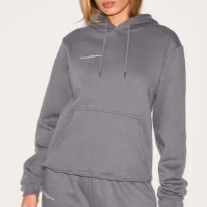 PRETTYLITTLETHING Logo Charcoal Grey Est 2012 Oversized Fit Hoodie