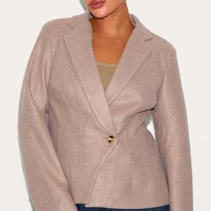 Plus Mushroom Cinched In Wool Look Blazer