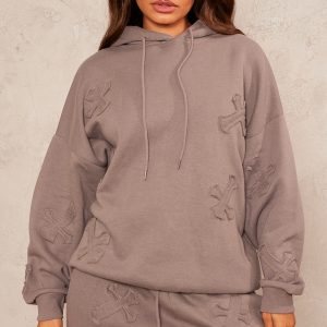 Petite Charcoal Cross Applique Embroidered Hoodie