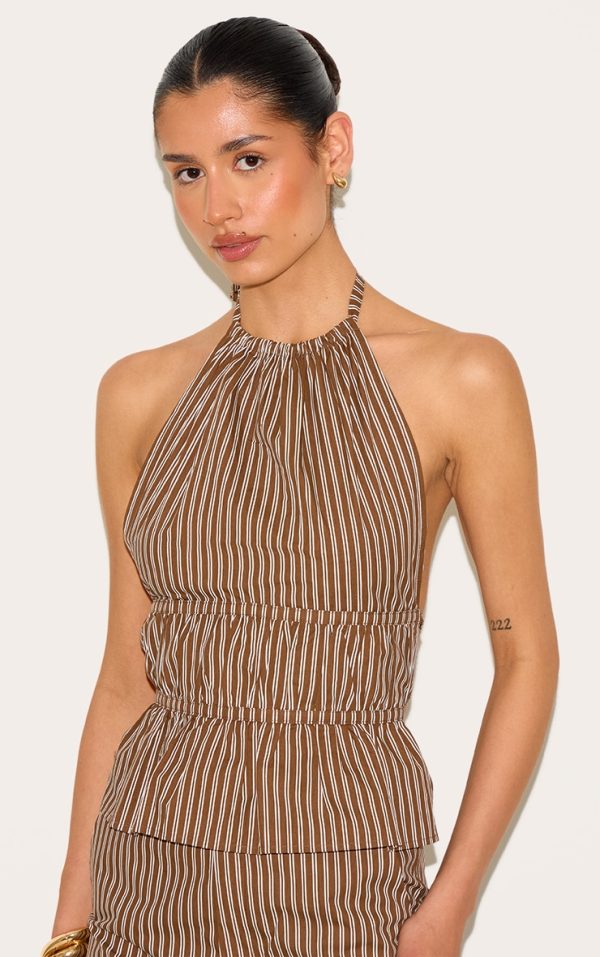 0157064c0b84443f52843f78cc192a3e0ff99852_CNM2669_1_tall_chocolate_stripe_woven_ruched_backless_long_top