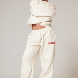 PRETTYLITTLETHING Sand Premium Studio Print Straight Leg Joggers