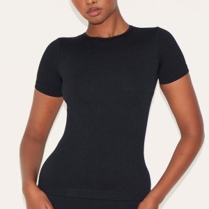 Black Contour Rib Longline T Shirt