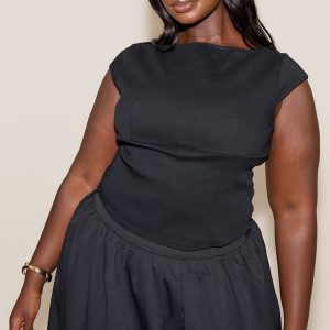 Plus Black Woven Seam Detail Bandeau Top