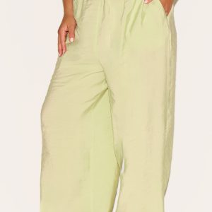 Plus Clay Peached Woven Elasticated Waist Straight Leg Trousers