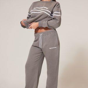PRETTYLITTLETHING Charcoal Contrast Print Wide Leg Joggers