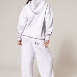 PRETTYLITTLETHING Ash Grey Printed Back Pocket Wide Leg Joggers