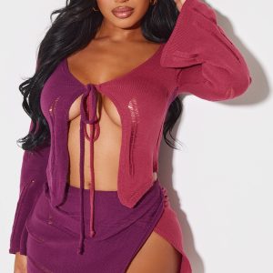 Shape Plum Contrast Knit Tie Top