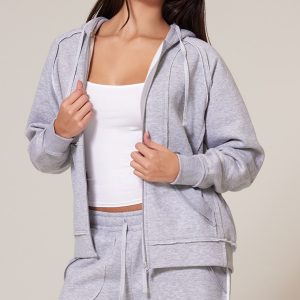 Grey Marl Exposed Seam Detail Zip Up Hoodie