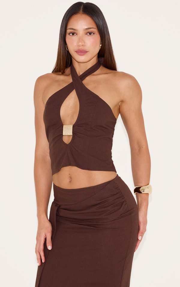 029216eedd5a7168ff837554e34f7b0f1d27b035_CNM4455_1_tall_chocolate_trim_detail_halterneck_crop_top