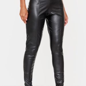 Black Faux Leather Pintuck Detail Leggings
