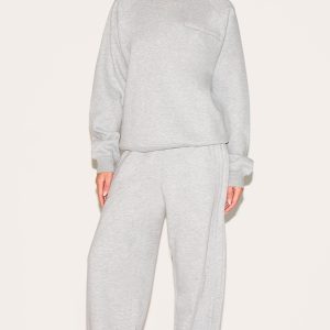Ash Grey Wide Leg Pleated Detail Joggers