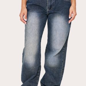Petite Grey Used Bleach Rigid Low Rise Straight Leg Jeans