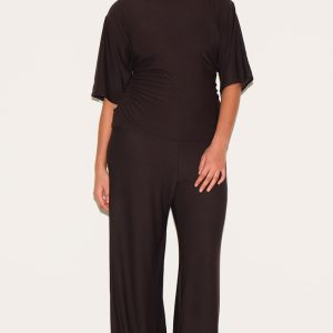 Plus Chocolate Soft Touch Mid Rise Wide Leg Trousers