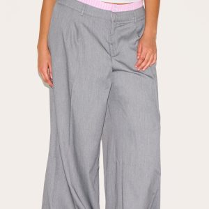 Plus Grey Woven Contrast Stripe Boxer Detail Straight Leg Trousers