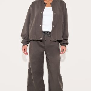 Charcoal Heavy Brushed Wide Leg Trousers
