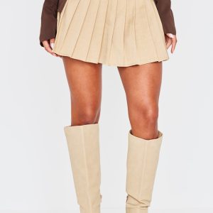 Stone Tailored Woven Pleated Paper Bag Waistband Mini Skirt