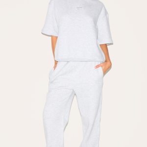 Ash Grey Sweat Cuffed High Waist Joggers