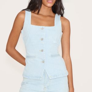Light Blue Tie Back Denim Top