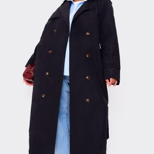Plus Black Oversized Button Down Trench Coat