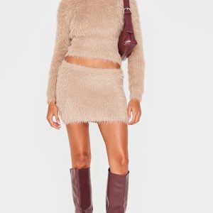 Mocha Fluffy Knit Micro Mini Skirt