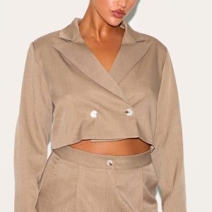 Plus Mushroom Tailored Woven Boxy Cropped Blazer