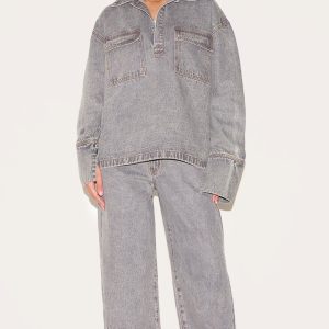 Grey Slouchy Wide Leg Style Jean
