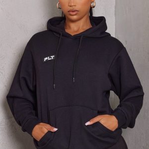 PRETTYLITTLETHING Logo Black Badge Detail Oversized Fit Hoodie