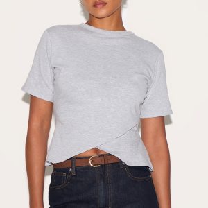Grey Marl Cotton Ruched Side Detail T Shirt