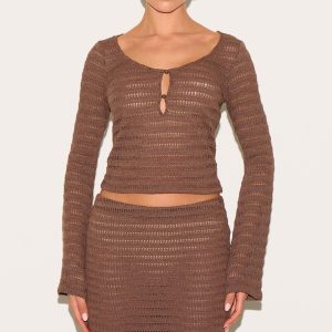 Mushroom Textured Long Sleeve Button Up Top