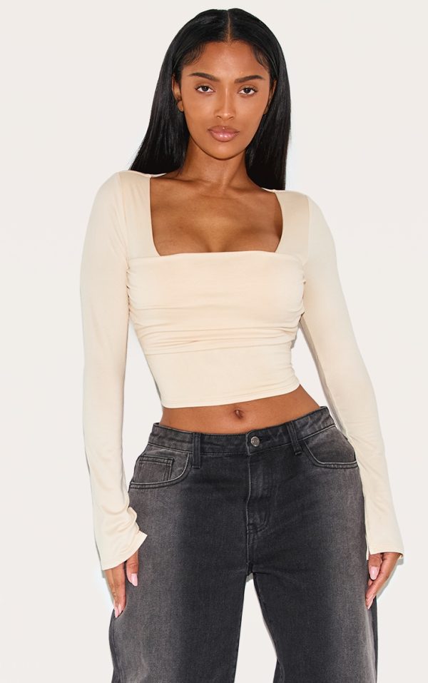 047245cdc870b1981e9a3ee7f3bc277341b47945_CNL8226_1_shape_cream_super_soft_scoop_neck_ruched_bust_long_sleeve_top