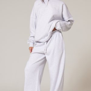 PRETTYLITTLETHING Ash Grey Premium Embroidered Oversized Wide Leg Joggers