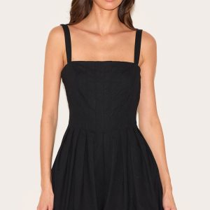 Black Twill Pleated Puffball Playsuit