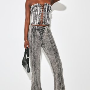 Tall Washed Grey Low Rise Seam Detail Flared Jeans