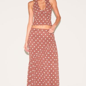 Chocolate Polka Dot Asymmetric Maxi Skirt