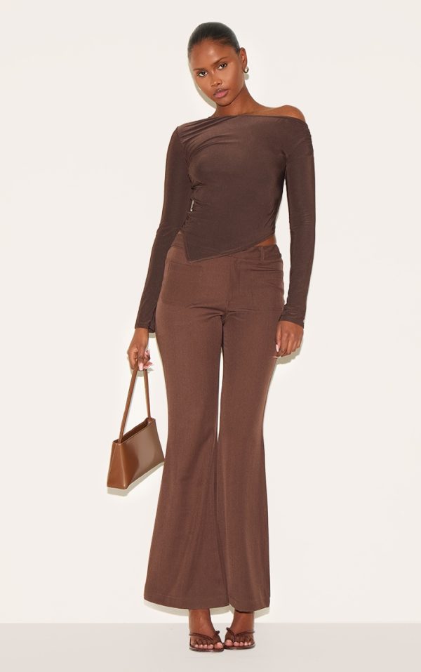 056b7502651566d1be0b90eeccac4c5009d6c857_CNM2385_3_chocolate_soft_touch_asymmetric_ruched_long_sleeve_top