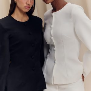 Black Woven Cinched Waist Cocoon Sleeve Button Up Blazer