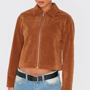 Tan Zip Up Faux Suede Jacket