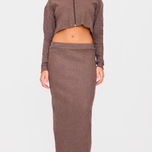 Chocolate Brushed Rib Maxi Skirt