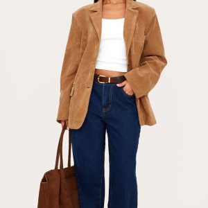 Petite Camel Faux Suede Longline Blazer