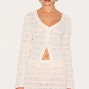Almond Textured Button Up Long Sleeve Cardigan