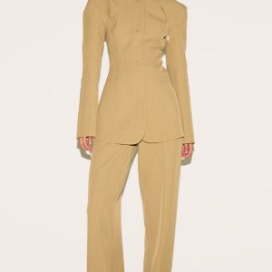 Deep Mustard Tailored Wide Leg Split Hem Trousers