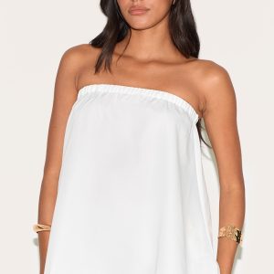White Woven Longline Bandeau Top