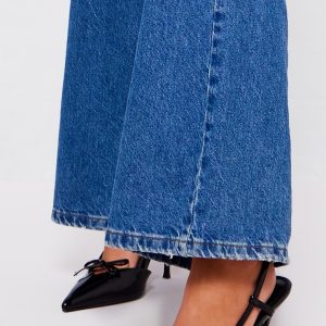 Black PU Patent Point Toe Bow Detail Mid Heel Courts